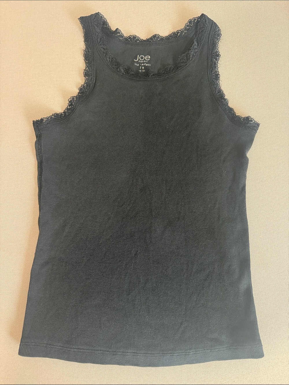 Joe Fresh Black Lace-Trim Ribbed Tank Top(Ships from Alaska)